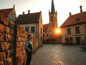 Zardzewiały dziób wraku Titanica na dnie oceanu, oświetlony przez zdalnie sterowany pojazd podwodny.