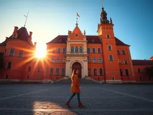 Zardzewiały dziób wraku Titanica na dnie oceanu, oświetlony przez zdalnie sterowany pojazd podwodny.
